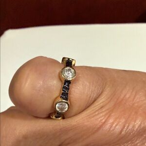 Gold Tone Women's Ring with Clear and Black Stones - Elegant Two-Stone Design